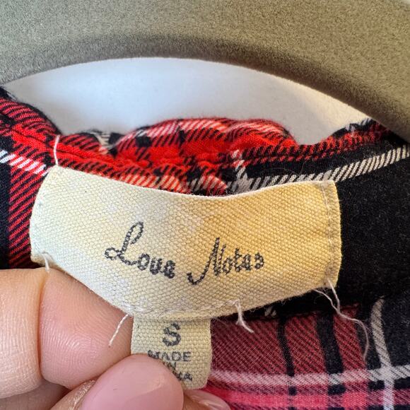 Love Notes Plaid Red Black White Tab Sleeve Shirt Size Small - Picture 8 of 11